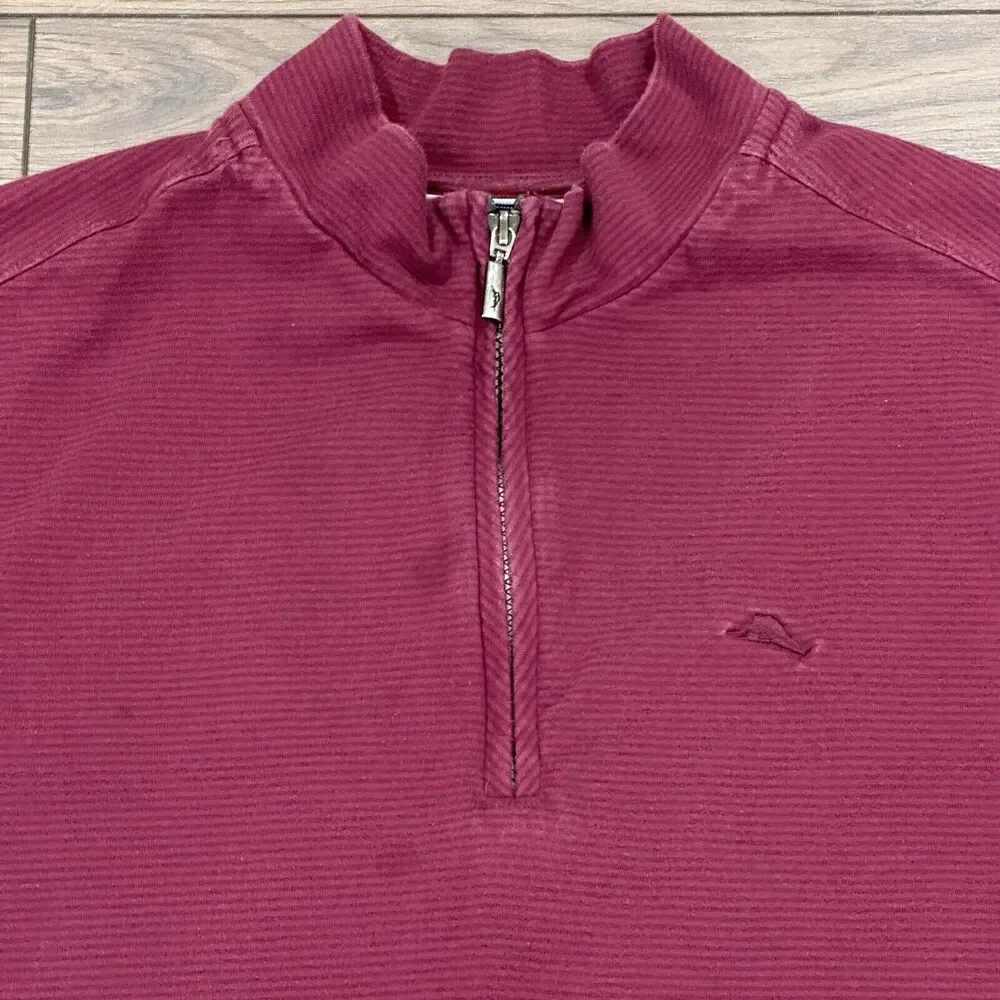 Men’s Tommy Bahama 1/4 Zip Pullover Sweater Size XL Burgundy Long Sleeve Modal